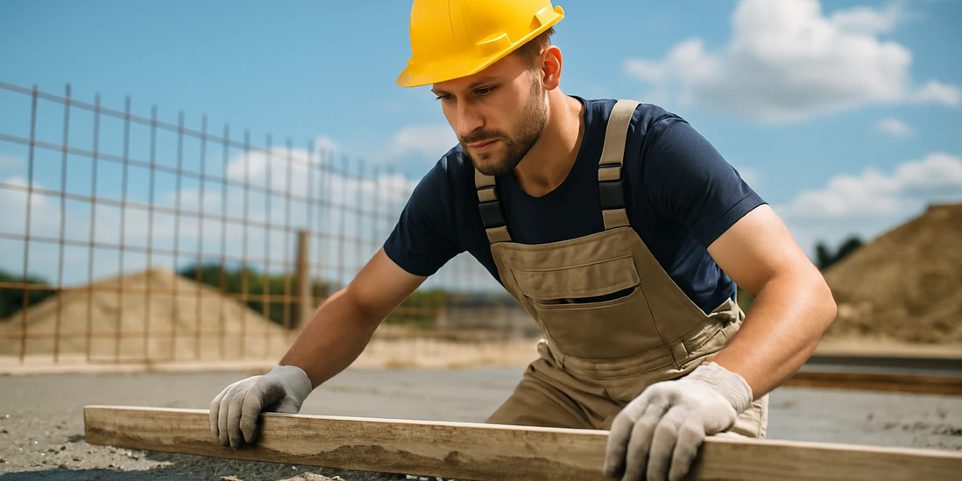 a male concrete worker spreading fresh cement on rebared ground from Concrete Contractor Kyle in Buda, TX - Buda TX