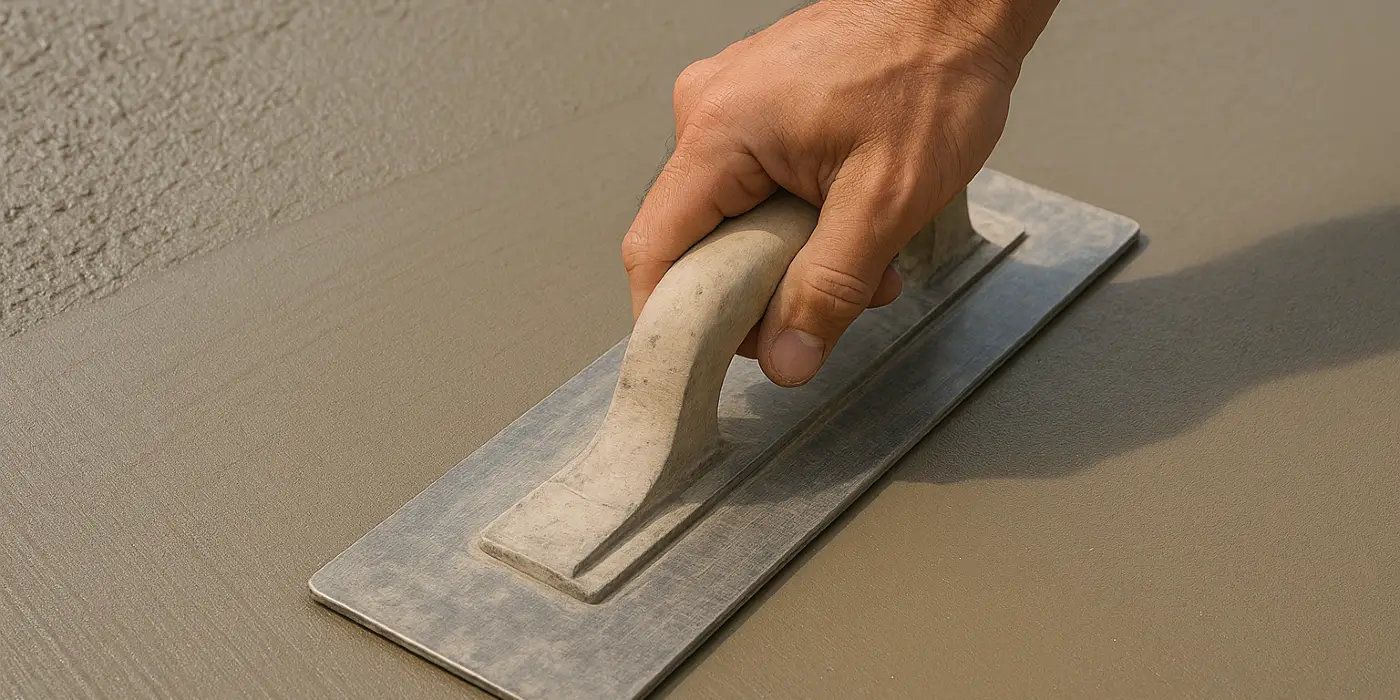 a hand trowel being used on a fresh cement slab to smooth it from Concrete Contractor Kyle in Kyle, TX - Commercial Concrete Projects a hand trowel being used on a fresh cement slab to smooth it from Concrete Contractor Kyle in Kyle, TX - Commercial Concrete Projects