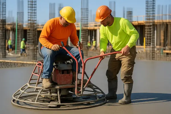2 men using a machine to finish a concrete slab foundation from Concrete Contractor Kyle in Kyle, TX - Concrete Floor 2 men using a machine to finish a concrete slab foundation from Concrete Contractor Kyle in Kyle, TX - Concrete Floor