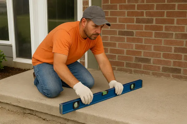 a male worker leveling a concrete slab porch from Concrete Contractor Kyle in Kyle, TX - concrete patios a male worker leveling a concrete slab porch from Concrete Contractor Kyle in Kyle, TX - concrete patios