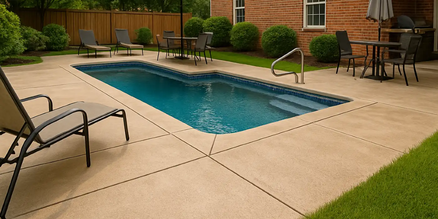a swimming pool concrete deck from Concrete Contractor Kyle in Kyle, TX - Concrete resurfacing Services