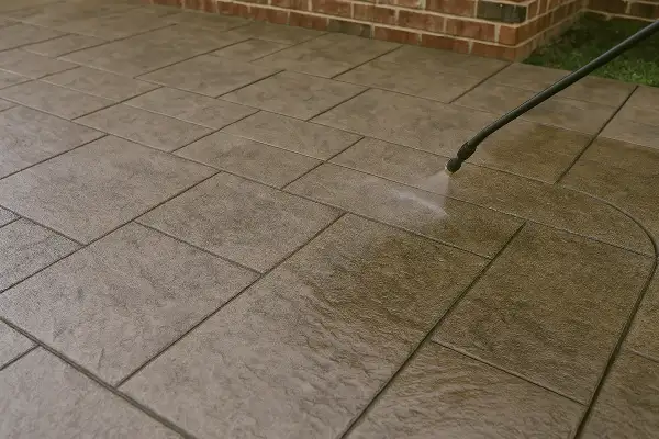 a stamped concrete patio being finished from Concrete Contractor Kyle in Kyle, TX - Concrete Walkways a stamped concrete patio being finished from Concrete Contractor Kyle in Kyle, TX - Concrete Walkways