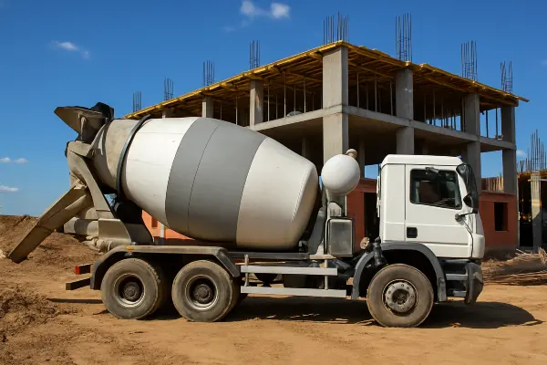 a white cement truck from Concrete Contractor Kyle in Kyle, TX - Driveway Installation a white cement truck from Concrete Contractor Kyle in Kyle, TX - Driveway Installation