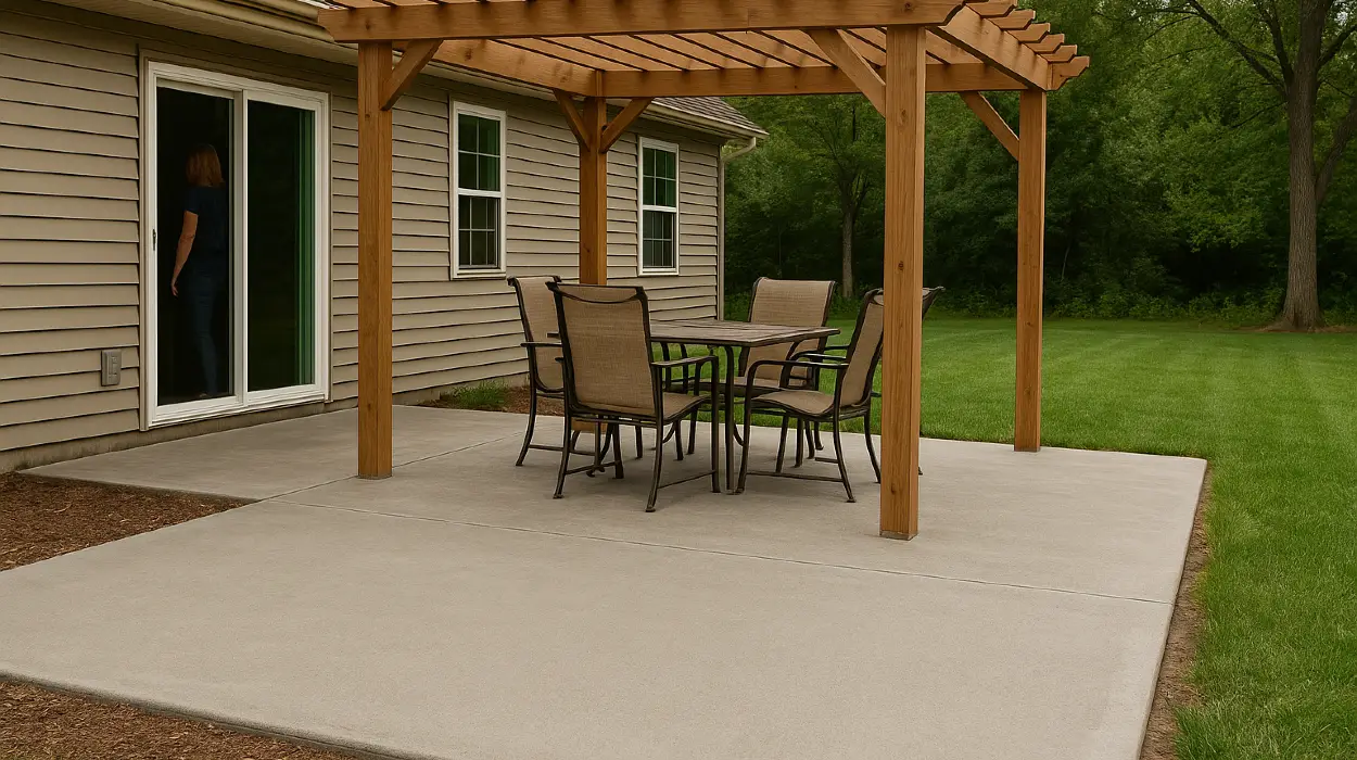 a concrete patio with a pergola from Concrete Contractor Kyle in Lockhart, TX - Lockhart TX