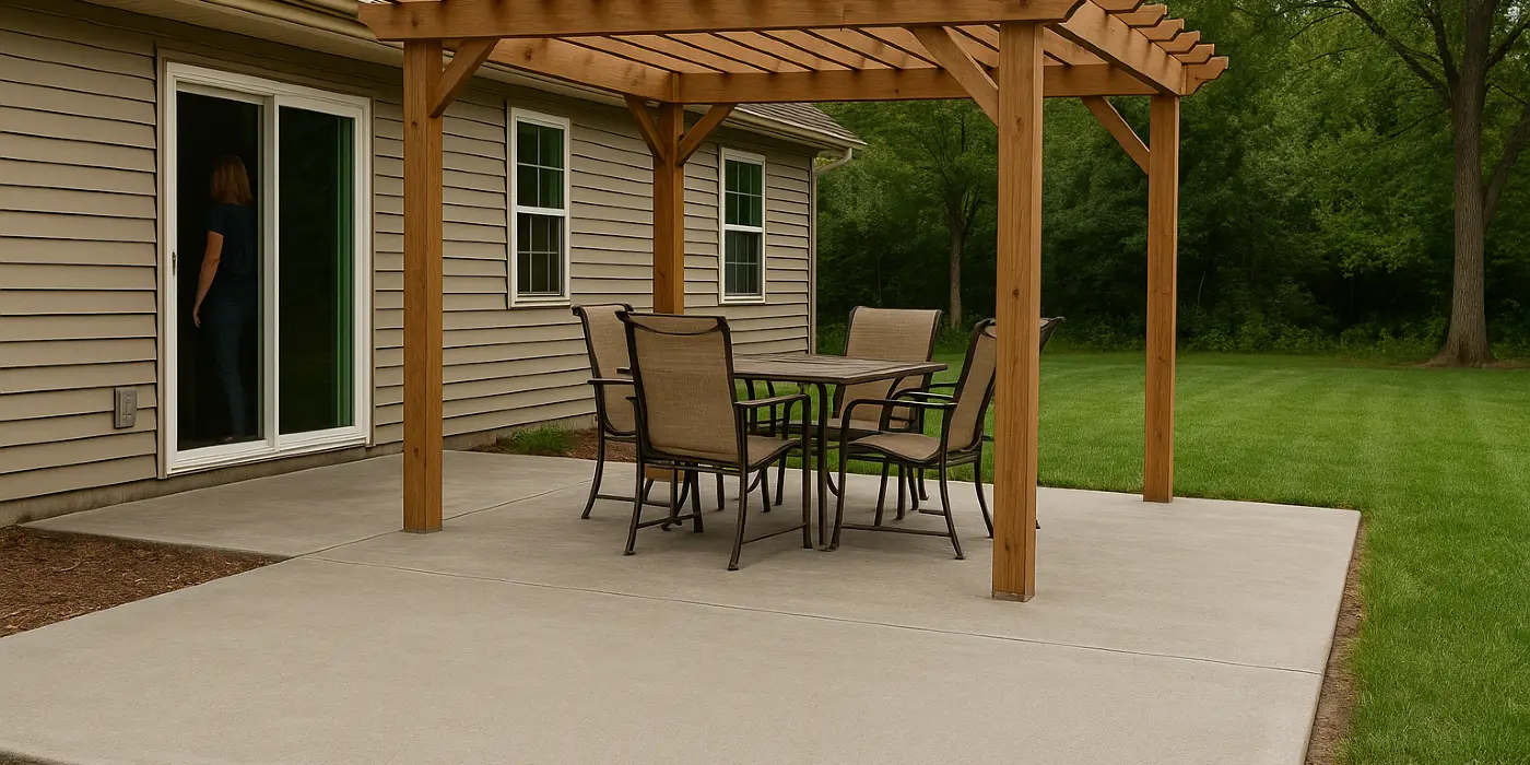 a concrete patio with a pergola from Concrete Contractor Kyle in Lockhart, TX - Lockhart TX
