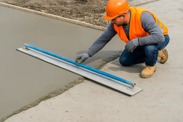 a male worker smoothing a fresh concrete slab from Concrete Contractor Kyle in Lockhart, TX - Lockhart TX