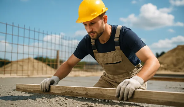 a male concrete worker spreading fresh cement on rebared ground from Concrete Contractor Kyle in Kyle, TX - New Shed Concrete Slab