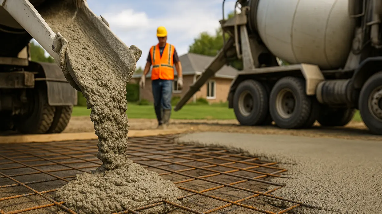 Cement truck pouring cement on a rebared ground from Concrete Contractor Kyle in San Marcos, TX - San Marcos TX